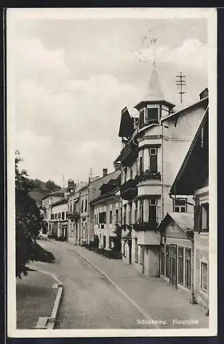 AK Schladming, Hauptplatz-Partie aus der Vogelschau