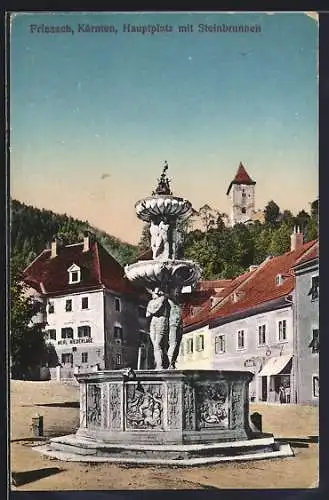 AK Friesach /Kärnten, Hauptplatz mit Steinbrunnen