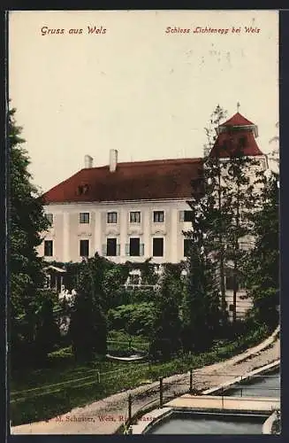 AK Wels, Schloss Lichtenegg von der Strasse aus