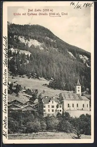 AK Bad Ladis, Kirche mit Kurhaus Obladis