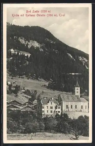 AK Bad Ladis, Kirche mit Kurhaus Obladis