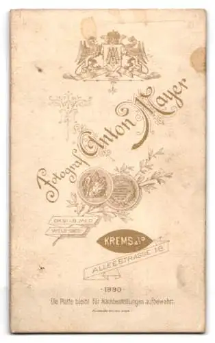 Fotografie Anton Myer, Krems a. D., junger Knabe auf der Walz / Wanderjahre mit Stock und Pfeife