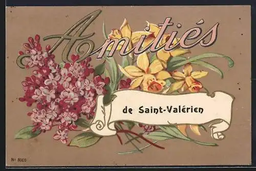 AK Saint-Valérien, Amitiés avec fleurs de lilas et jonquilles