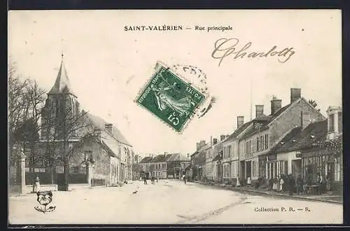 AK Saint-Valérien, Rue principale avec église et bâtiments alignés