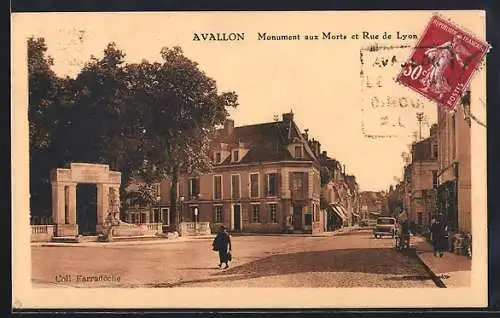 AK Avallon, Monument aux Morts et Rue de Lyon