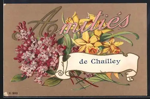 AK Chailley, Amitiés, fleurs lilas et jonquilles