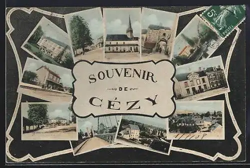 AK Cézy, Souvenir de Cézy mit verschiedenen Ansichten
