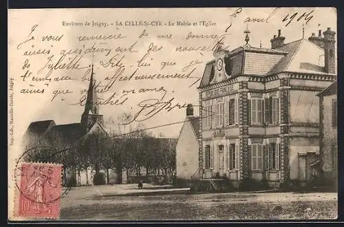 AK La Celle-St-Cyr, La Mairie et l`Église