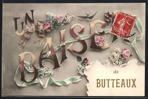 AK Butteaux, Un baiser fleuri avec rubans et fleurs