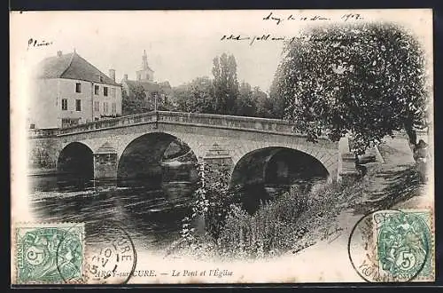 AK Arcy-sur-Cure, Le Pont et l`Église