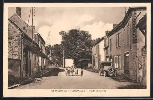 AK St-Maurice-Thizouaille, Route d`Egleny avec enfants et voiture