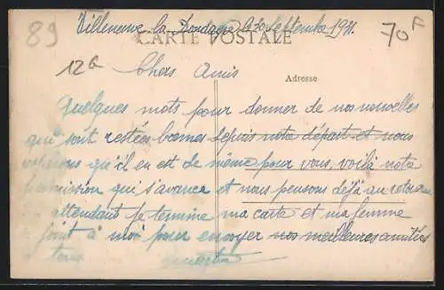 AK Villeneuve-la-Dondagre, Quartier Dame Cannes avec maisons et chemin rural