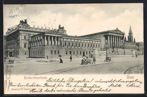 AK Wien, Reichsratsgebäude mit Strassenpartie