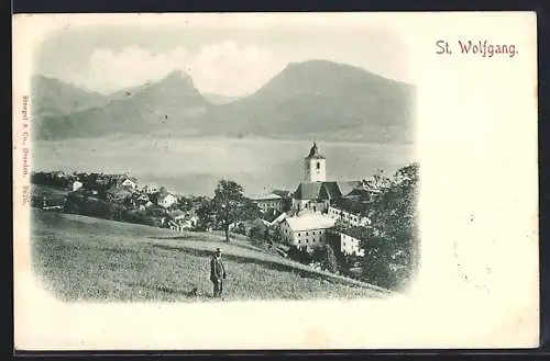 AK St. Wolfgang, Ortsansicht mit See