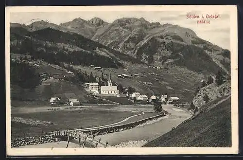 AK Sölden i. Oetztal, Ortspartie mit Kirche