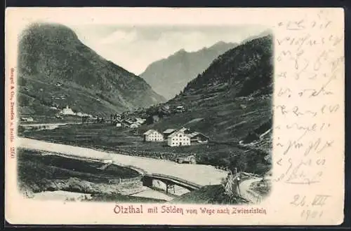 AK Sölden /Ötzthal, Panorama vom Wege nach Zwieselstein