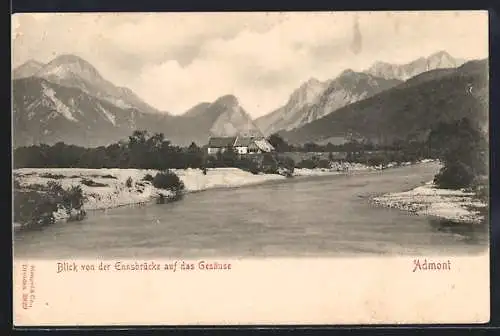 AK Admont, Blick von der Ennsbrücke auf das Gesäuse