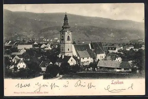 AK Leoben, Teilansicht mit Kirche
