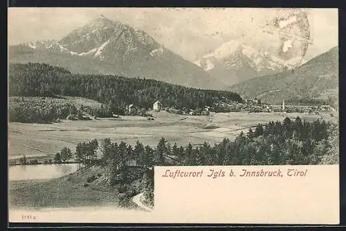 AK Igls b. Innsbruck, Ortspartie mit Bergen