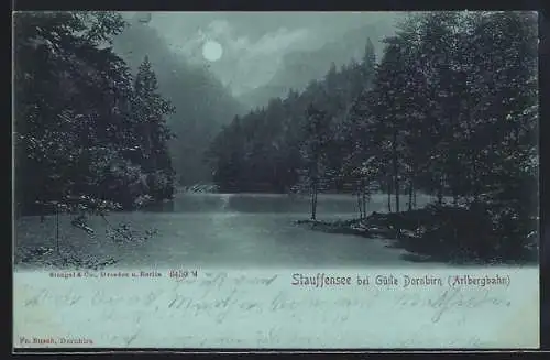 Mondschein-AK Dornbirn, Stauffensee bei Gütle /Arlbergbahn