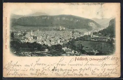 AK Feldkirch /Arlbergbahn, Teilansicht mit Bergen