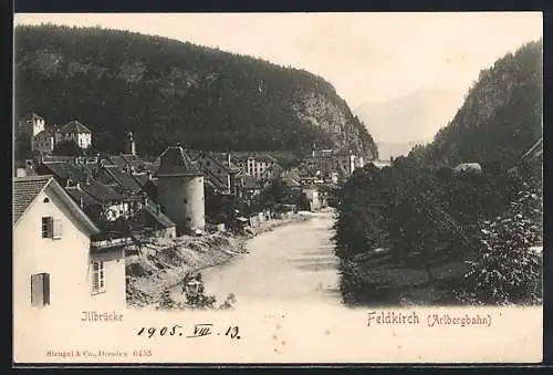 AK Feldkirch, Gesamtansicht mit Illbrücke