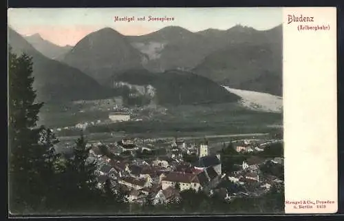 AK Bludenz, Ortsansicht mit Blick auf Montigel und Scesaplana