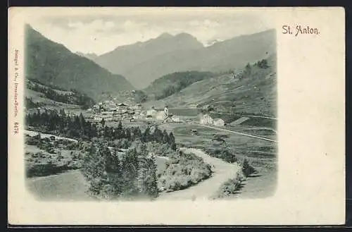 AK St. Anton, Blick auf den Ort im Tal