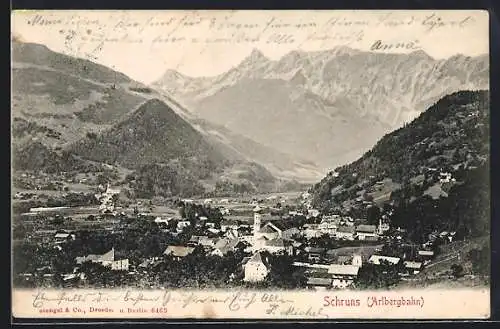 AK Schruns, Ort mit Kirche von weitem