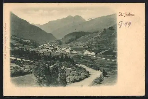 AK St. Anton, Blick auf den Ort im Tal