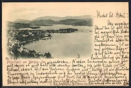 AK Pörtschach am Wörther-See, Teilansicht mit Bergen