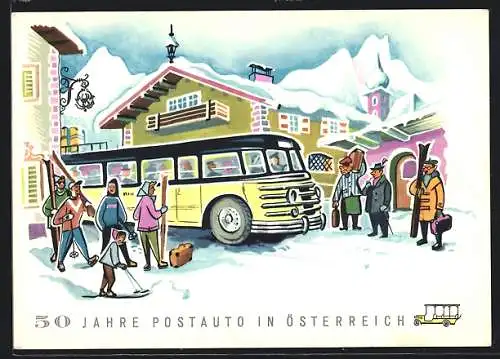 AK 50 Jahre Postauto in Österreich, Postbus und Skitouristen