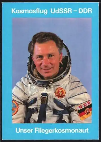 AK Unser Fliegerkosmonaut, Oberstleutnant Sigmund Jähn in Raumanzug, 1978, Kosmosflug UdSSR /DDR
