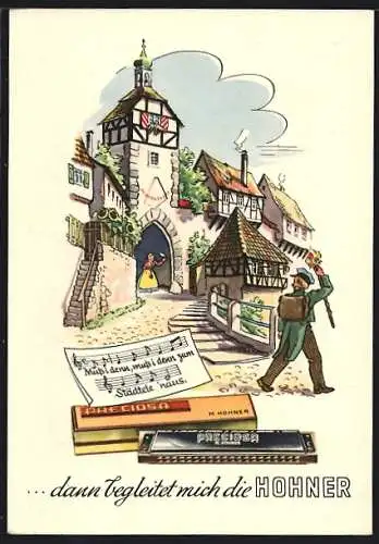 AK Muss i denn, muss i denn zum Städele `naus ...dann begleitet mich die Hohner, Mundharmonika, Preciosa