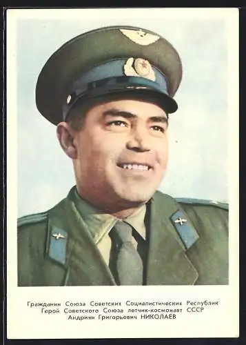 AK Porträt des Kosmonauten Andrian Gregorewitsch Nikolaev in Uniform