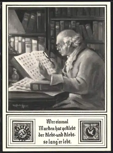 AK Ein Briefmarkensammler