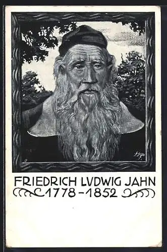 Künstler-AK Friedrich Ludwig Jahn, Portrait des Turnvaters, Karte des Bunds der Deutschen in Böhmen