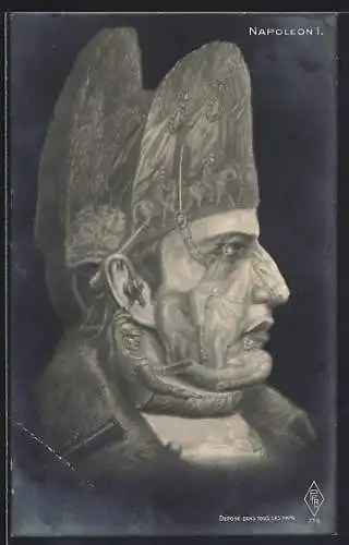 AK Profil Napoleon I., Metamorphose aus Bildern der Schlacht