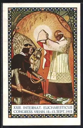 AK Wien, XXIII. Internat. Eucharisticus Congress 1912, Rudolf Habsbursky vzdava poctu nejsvetejsi svatosti