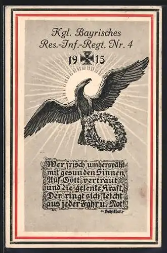 AK Königl. Landwehr-Infanterie-Regt. Nr. 4, Reichsadler mit Eichenlaubkranz