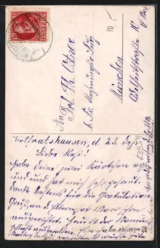 Künstler-AK P.O.Engelhard (P.O.E.): verwundeter Soldat erzählt Kindern was von Hindenburg
