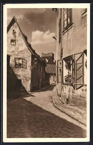 AK Eger, Rahmturmgasse mit schwarzem Turm