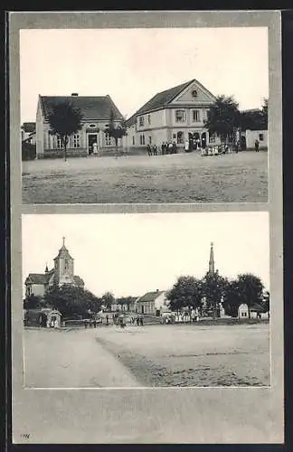 Passepartout-AK Chlumin, Gasthaus, Ortspartie
