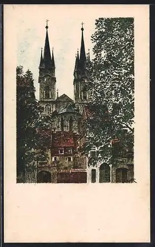 Künstler-AK Eger, Blick auf die Erzdekanalkirche