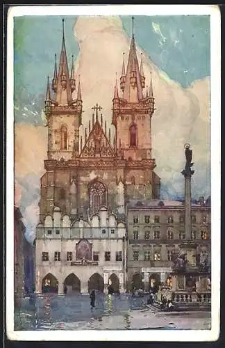 Künstler-AK Jaroslav Setelik: Tyn, Eglise