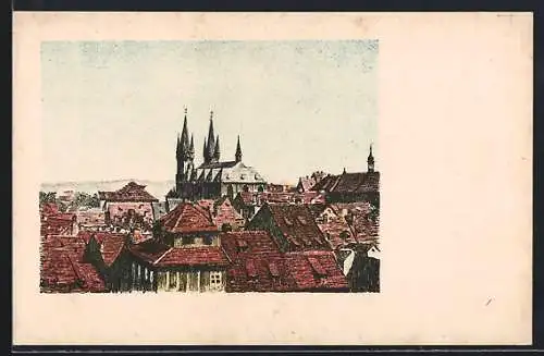 Künstler-AK Eger /Egerland, Blick von der Barbarossakapelle auf den Ort