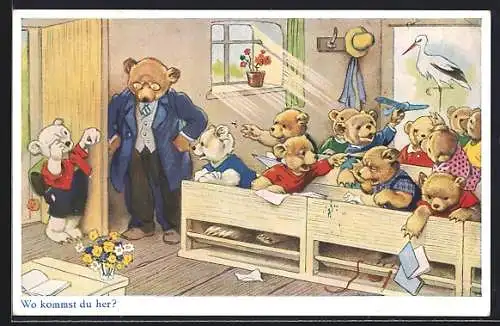 Künstler-AK Teddys in der Schule