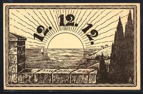 Künstler-AK Datum 12.12.12, Aufgehende Sonne