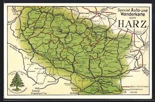 AK Auto & Wanderkarte vom Harz