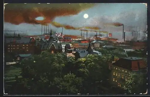 AK Mor. Ostrava, Teilansicht mit Rathaus bei Mondschein